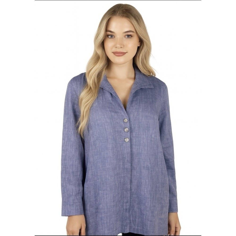 Hinson Wu Beatrice‎ Cross Dyed Luxe Linen Tunic Top Blue Size 16 NEW 1610291